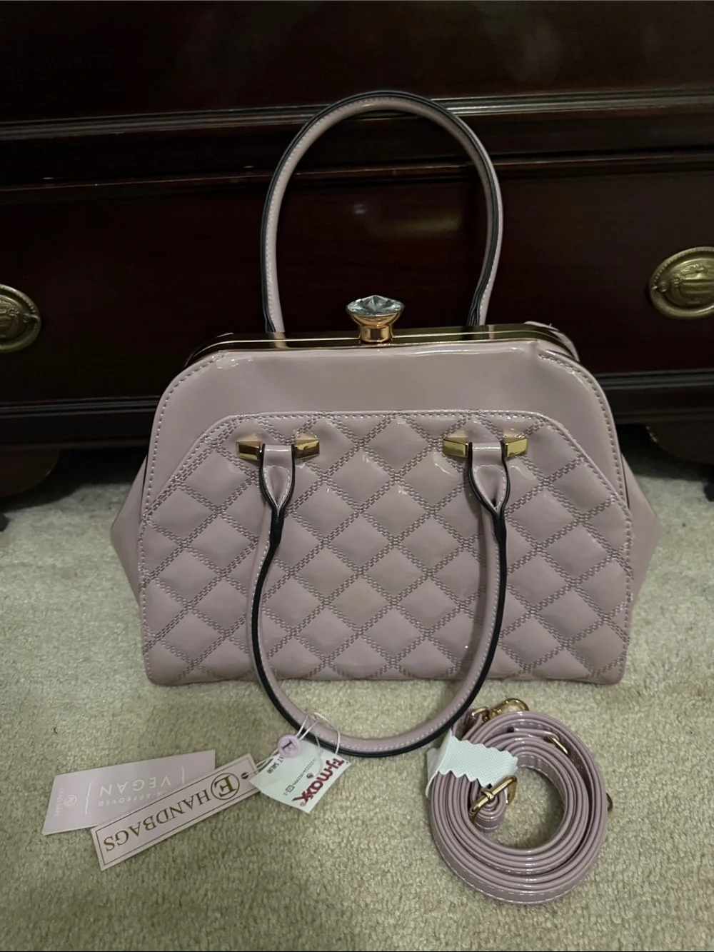 Handbag Quilted Top-Handle Satchel in Dusty Pink